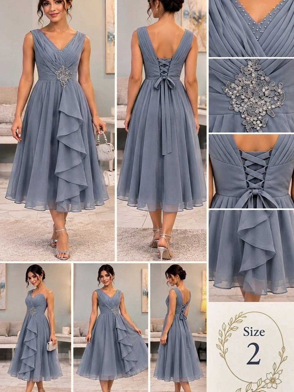 Formal Midi Dress in Blue Size 2 NWT